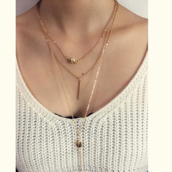 ⭐️ Awesome Triple 3 Layered Bars And Circles Boho Tassel Necklace Silver Or Gold - Picture 6 of 15